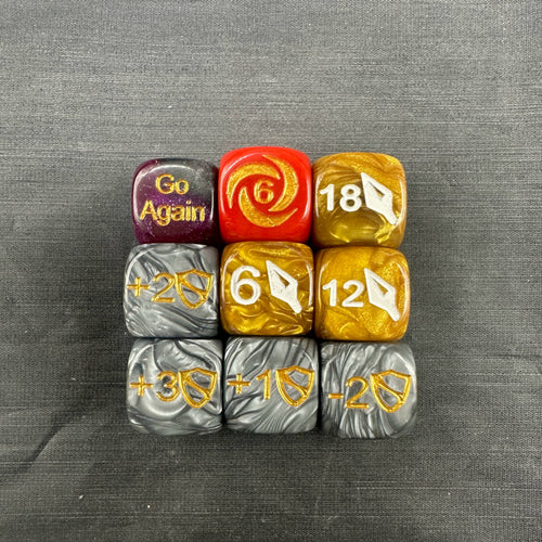 Resin D6 Dice Set – Courts Grey – AB Flesh Battle Dice, Red Soul Chronicles Dice set, purple 20*20mm, others 22*22mm