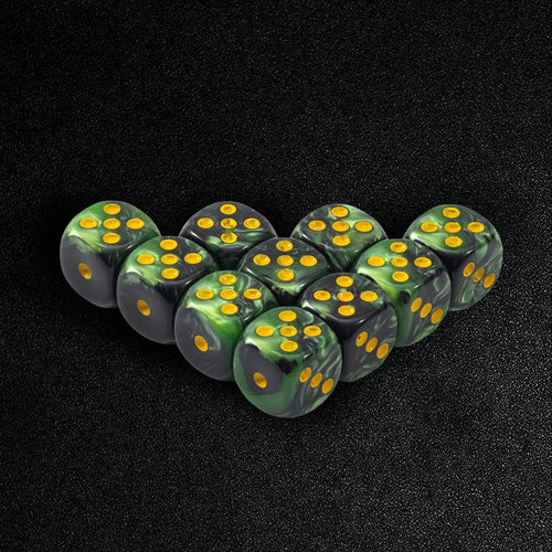 Resin D6 Dice Set – Gemini mixed black and green acrylic D6 dice set | 10 pieces in a set