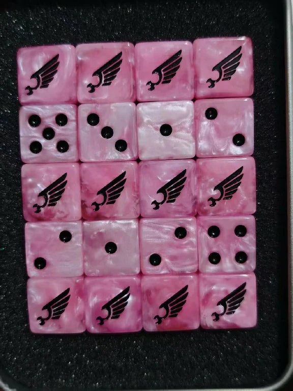 Resin D6 Dice – Son Emperor – Warhammer 40K Emperor's Children-themed 16mm acrylic D6 dice (pink) with black pips and