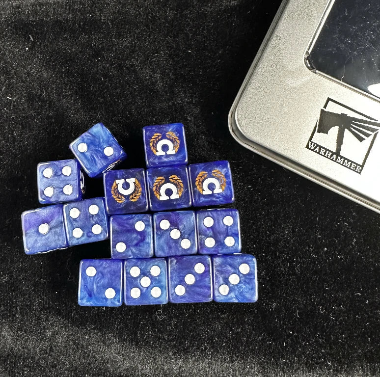 Resin D6 Dice – Ultramarines Themed – 16mm Warhammer 40K Ultramarines Blue Acrylic D6 Dice with White Pips