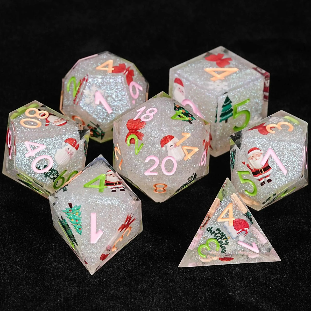 Resin DND Dice Set – Christmas Special - 7 Piece White Resin Dice Set - Collectible and adventurous