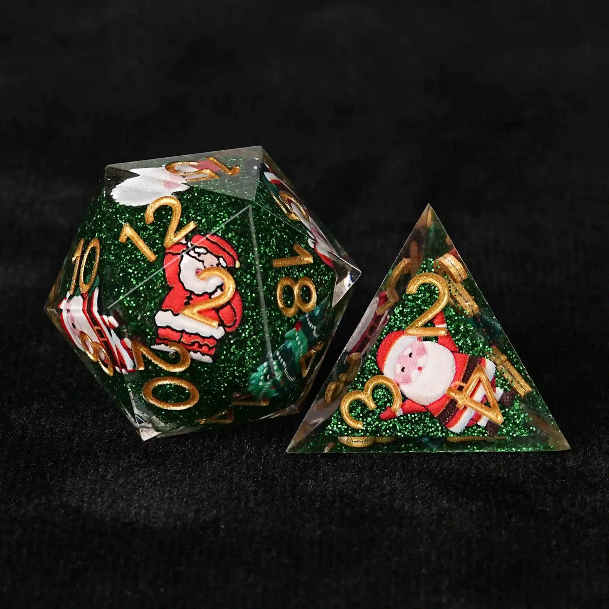 Resin DND Dice Set – Gold Numbers – Christmas Spree: green resin dnd dice set + gold numbers