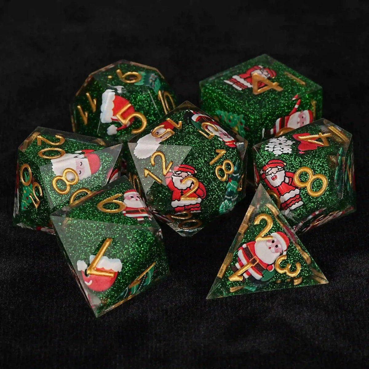 Resin DND Dice Set – Gold Numbers – Christmas Spree: green resin dnd dice set + gold numbers