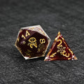 Resin RPG Dice Set – Burgundy Milky – Christmas themed burgundy and milky white resin dice set with gold - carved