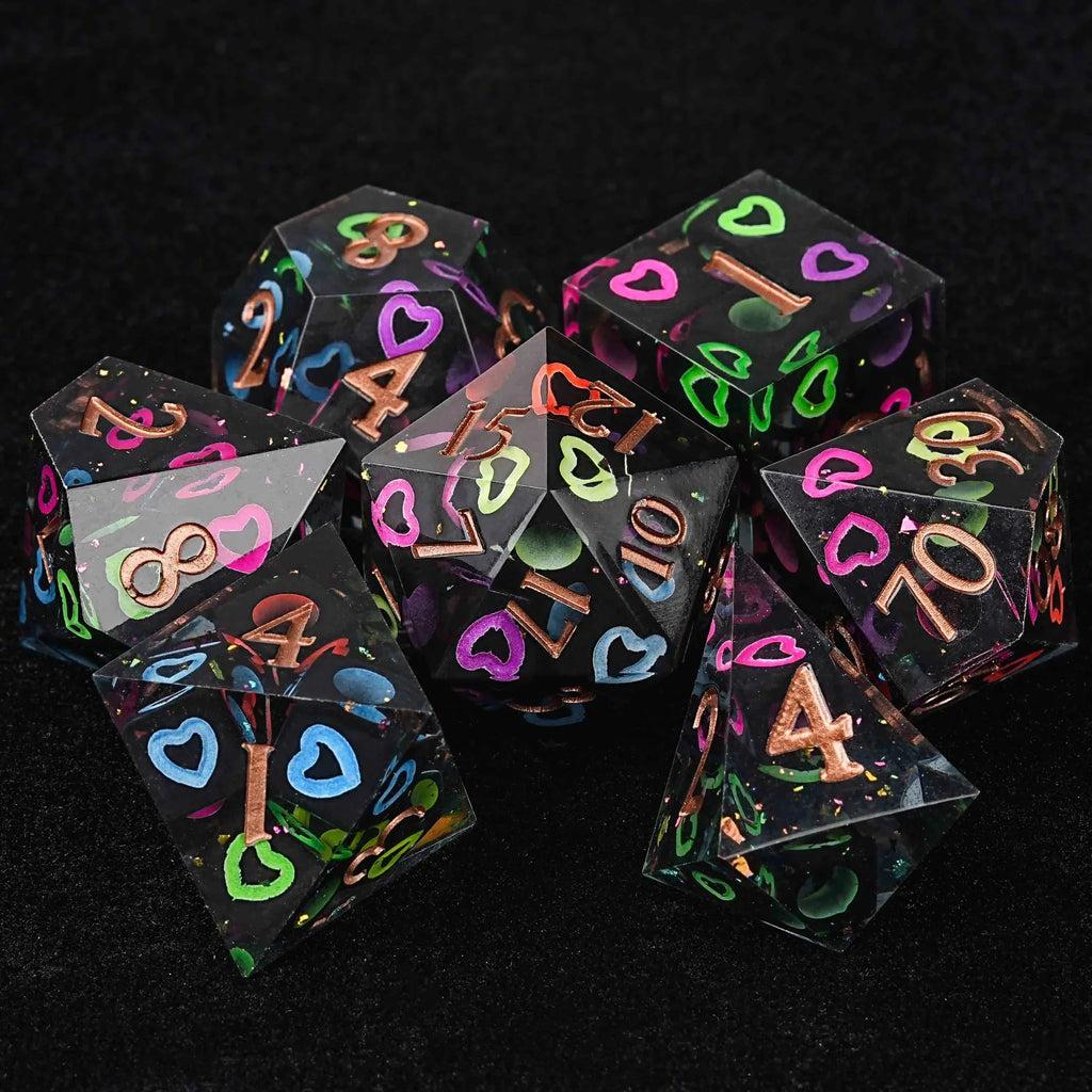 Resin RPG Dice Set – Hand-painted – D&D Valentine's Day Hand - painted Colorful Love Resin Dice Set