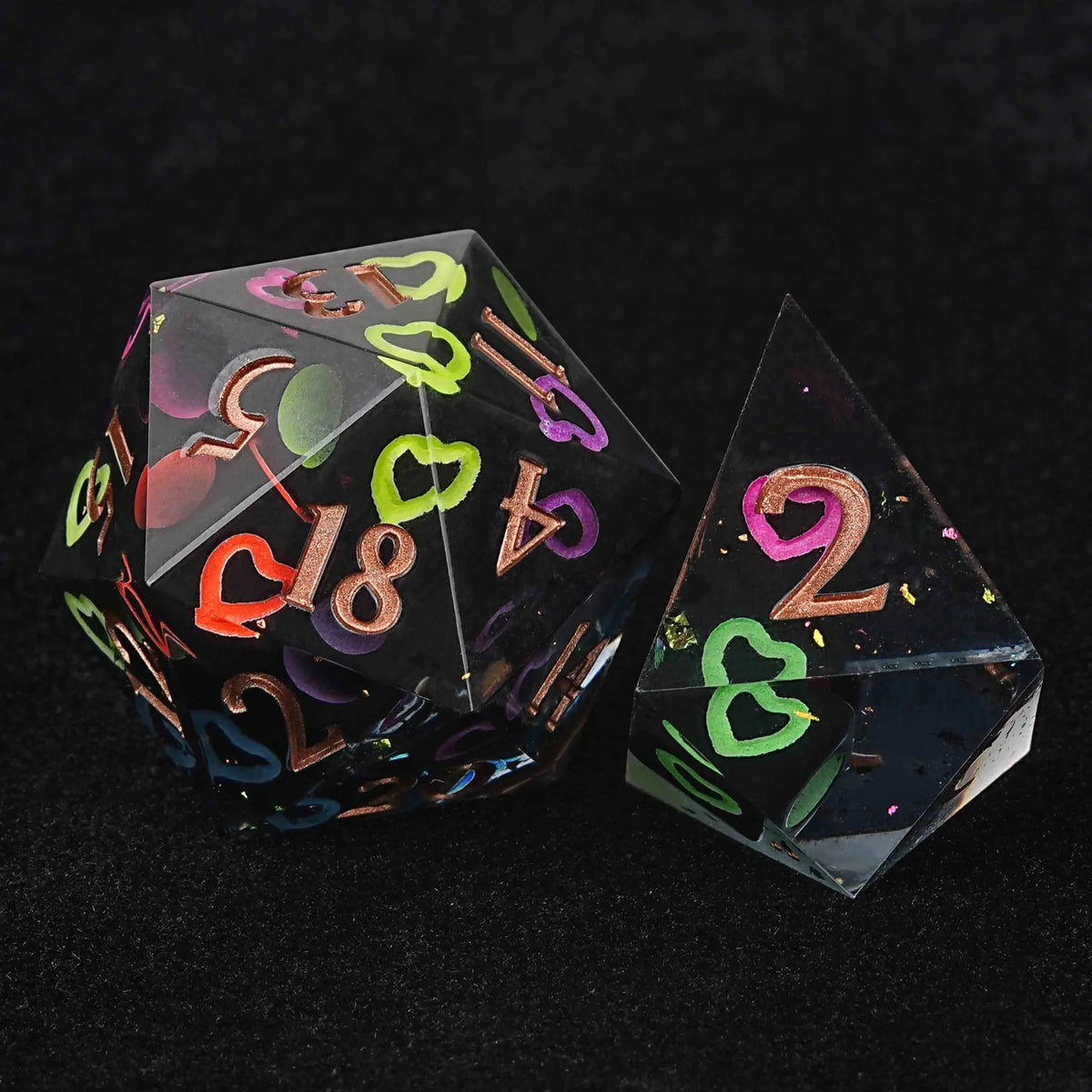 Resin RPG Dice Set – Hand-painted – D&D Valentine's Day Hand - painted Colorful Love Resin Dice Set