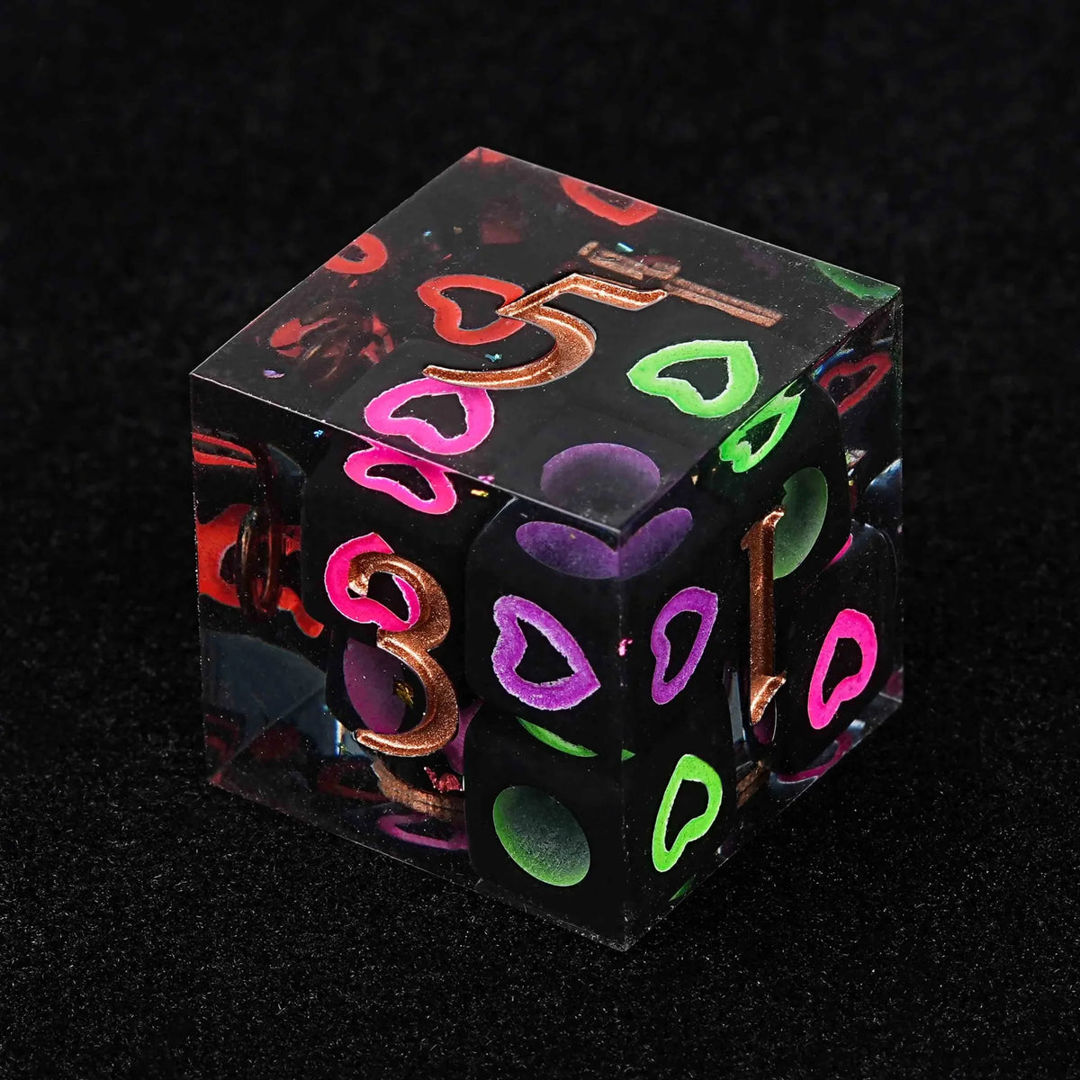 Resin RPG Dice Set – Hand-painted – D&D Valentine's Day Hand - painted Colorful Love Resin Dice Set