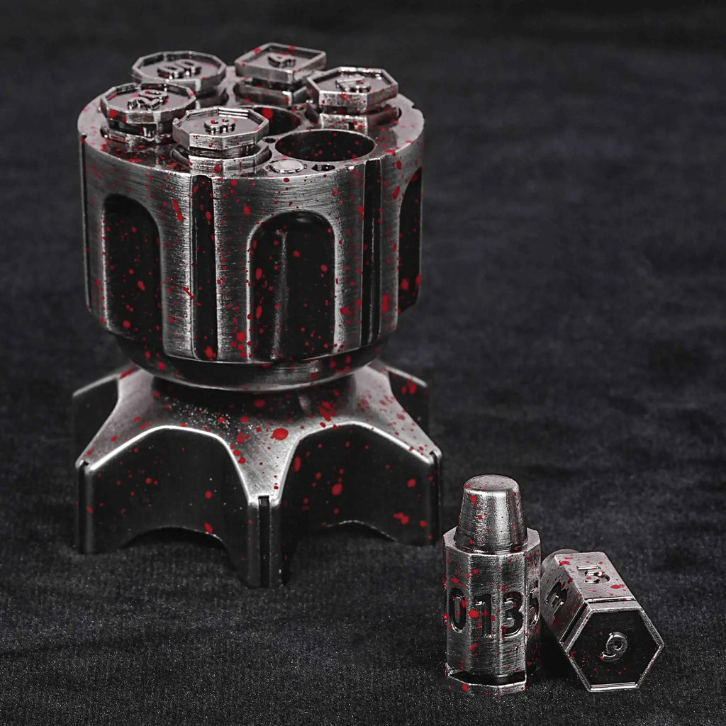 Rocket Launcher Dice Box – Metal – Cool Rocket Launcher Dice Box + Unique Metal Polyhedron DND Bullet Dice Set