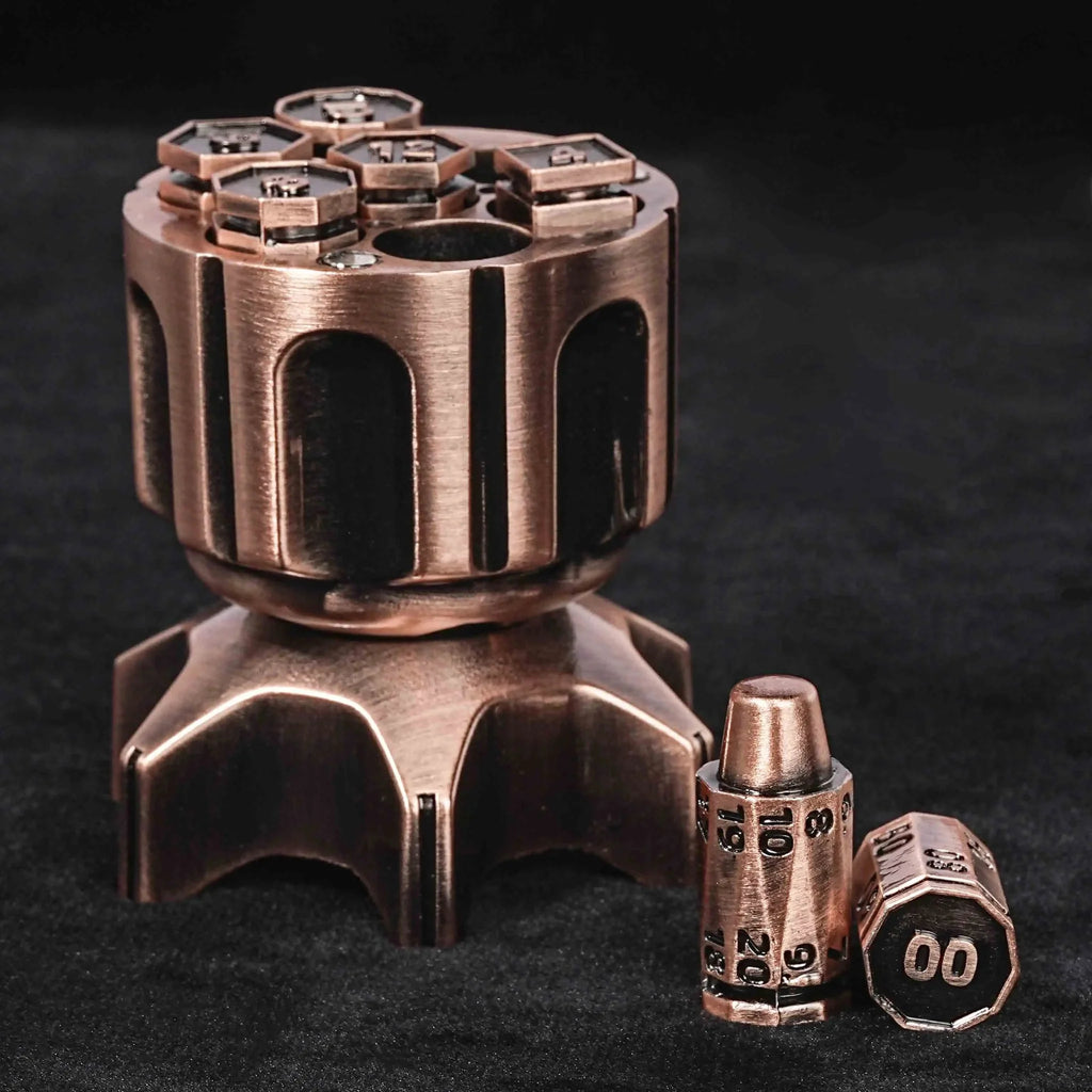 Rocket Launcher Dice Box – Metal – Cool Rocket Launcher Dice Box + Unique Metal Polyhedron DND Bullet Dice Set