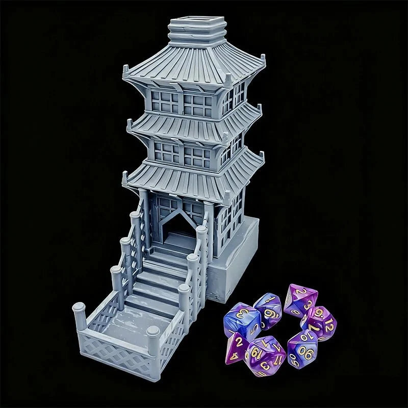 Rolling Beijing Dice Tower – 3D printed Beijing Dice Tower foldable desktop multi - layer tower building model DND dice