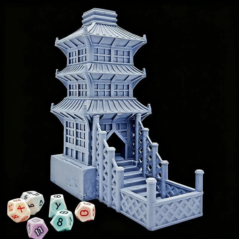 Rolling Beijing Dice Tower – 3D printed Beijing Dice Tower foldable desktop multi - layer tower building model DND dice