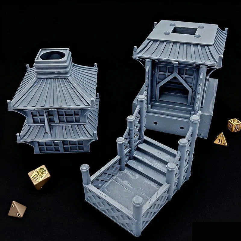 Rolling Beijing Dice Tower – 3D printed Beijing Dice Tower foldable desktop multi - layer tower building model DND dice