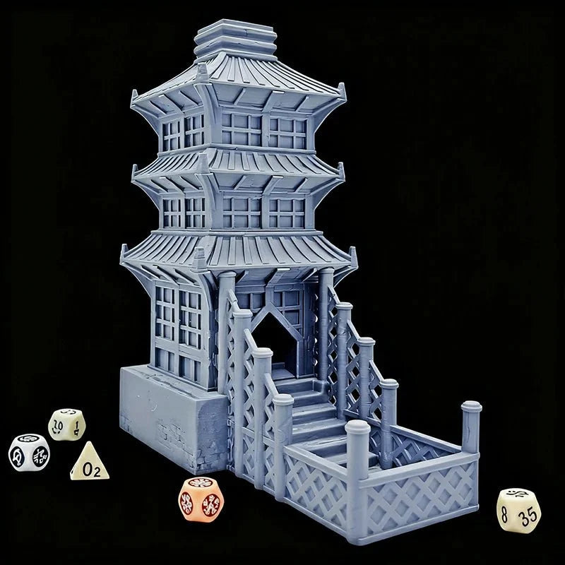 Rolling Beijing Dice Tower – 3D printed Beijing Dice Tower foldable desktop multi - layer tower building model DND dice
