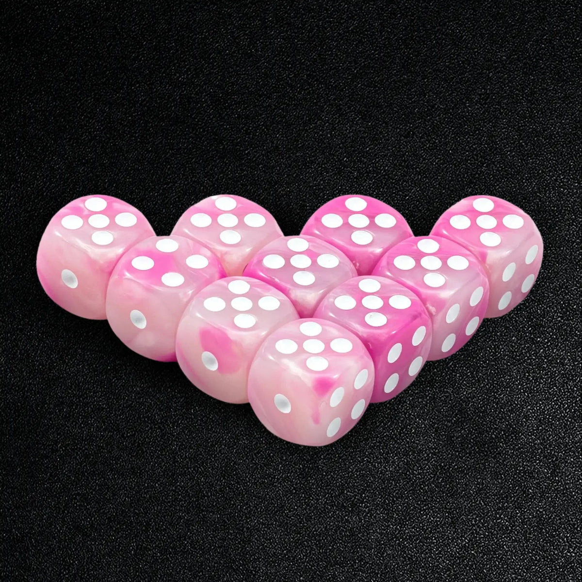 Rose Dot Acrylic DND Dice Set – White Pips – Rounded corner two - color rose red and white dots 10xD6 dice set