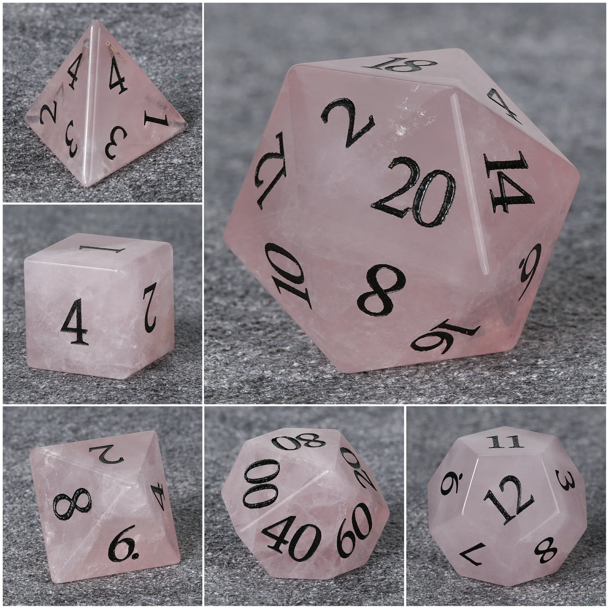 Rose Quartz Natural Stone DND Dice Set