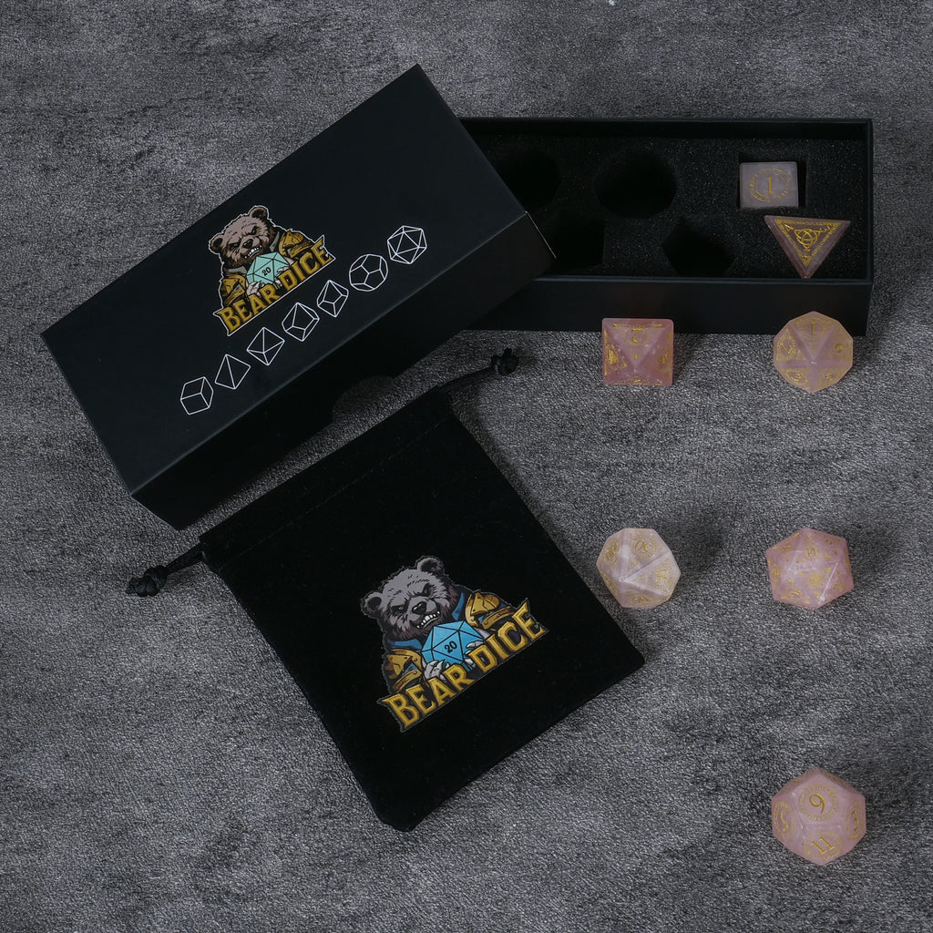 Rose Quartz Natural Stone RPG Dice Set – alternate product view