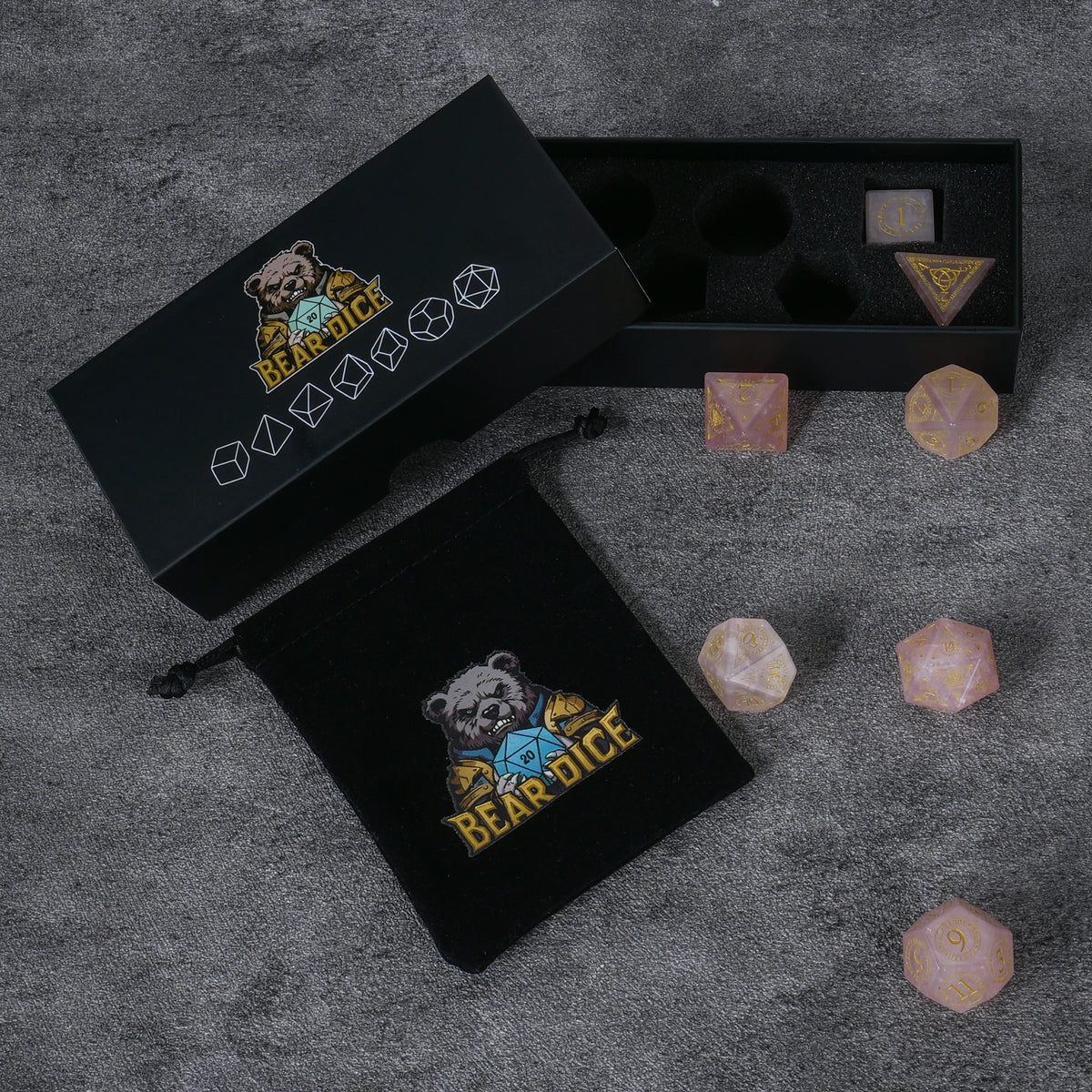 Rose Quartz Natural Stone RPG Dice Set – alternate product view