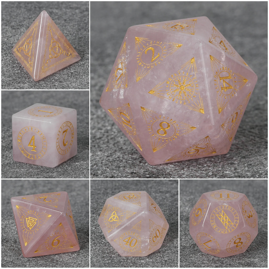 Rose Quartz Natural Stone RPG Dice Set