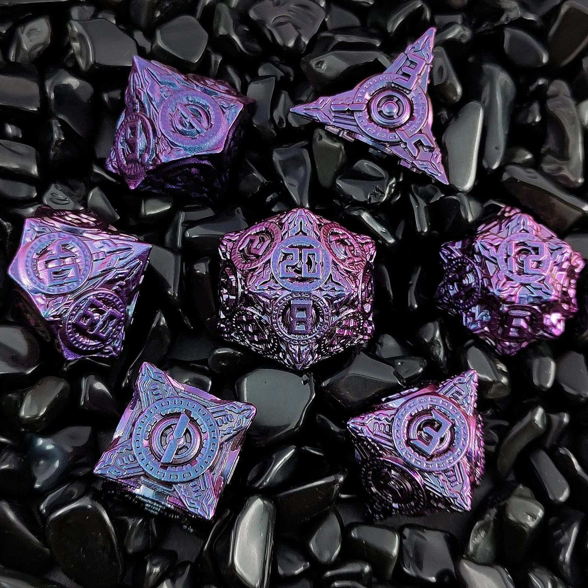 Saucer Mechanical Metal DND Dice Set – Disc Element Solid Metal DND Dice Set Gradient Purple Blue