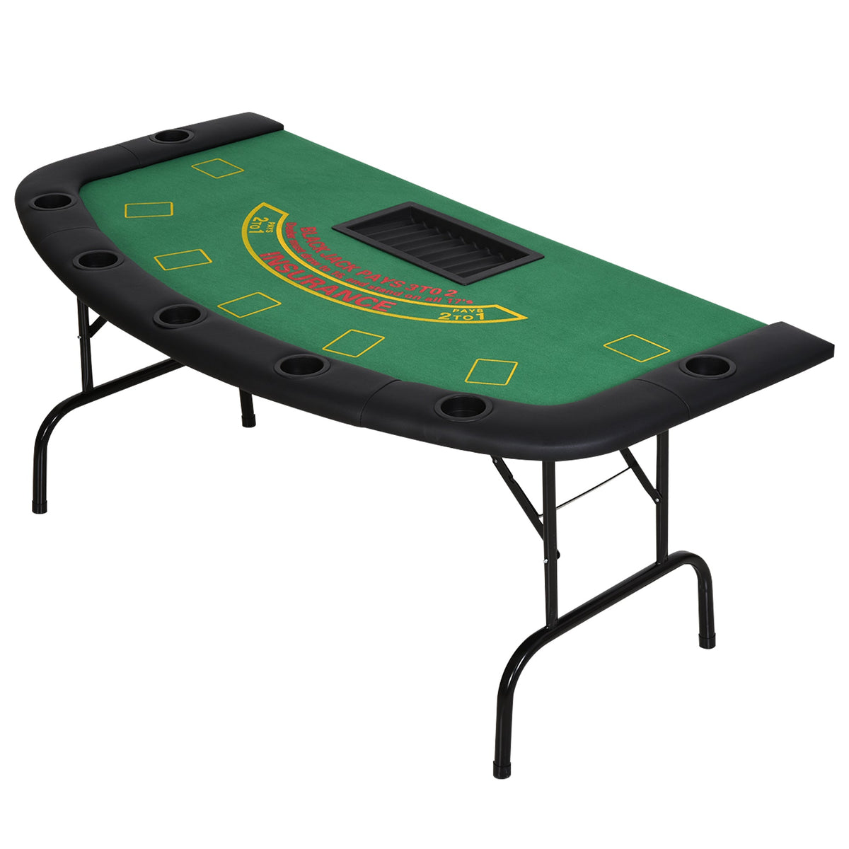 Blackjack Gaming Table – Oval Board – Semi-Oval Green Felt 7-Player Blackjack Table – Full Side View
