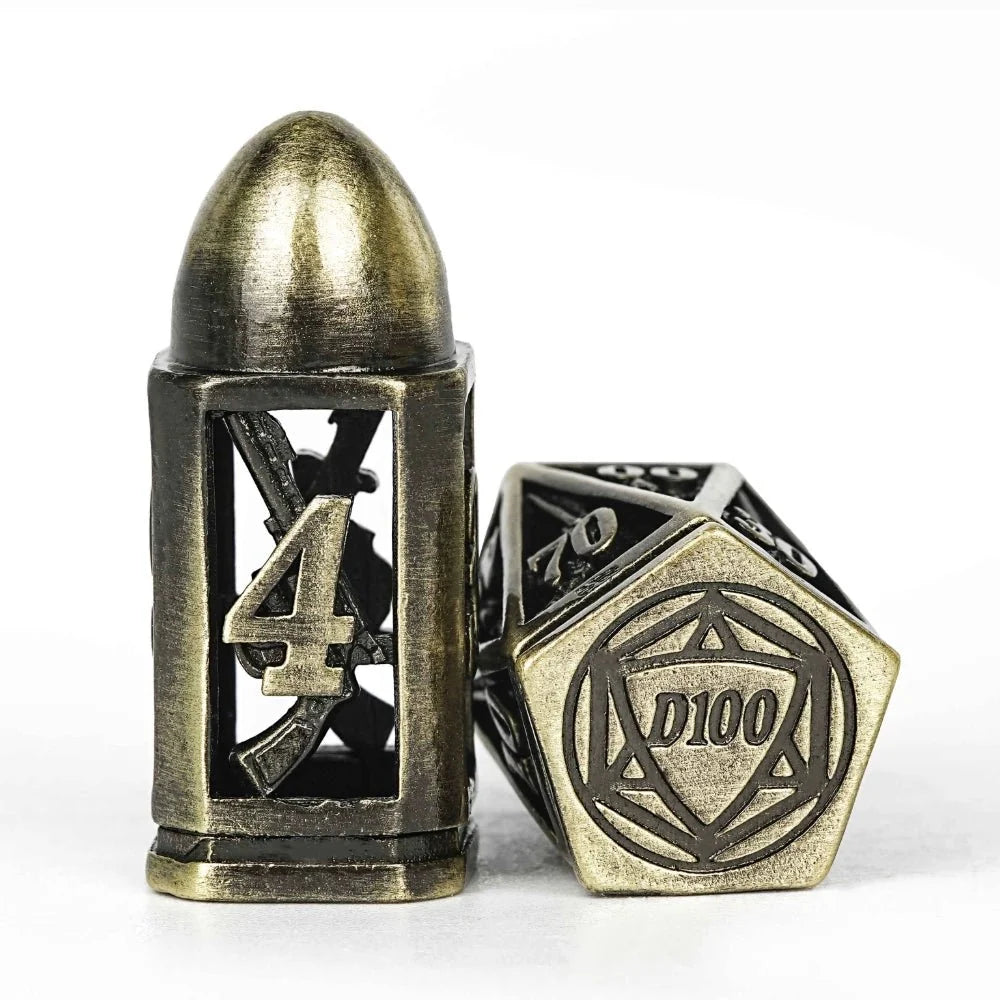 Shaped Metal Bullet Dice Set – Cool DND polyhedron metal hollow pistol bullet dice set