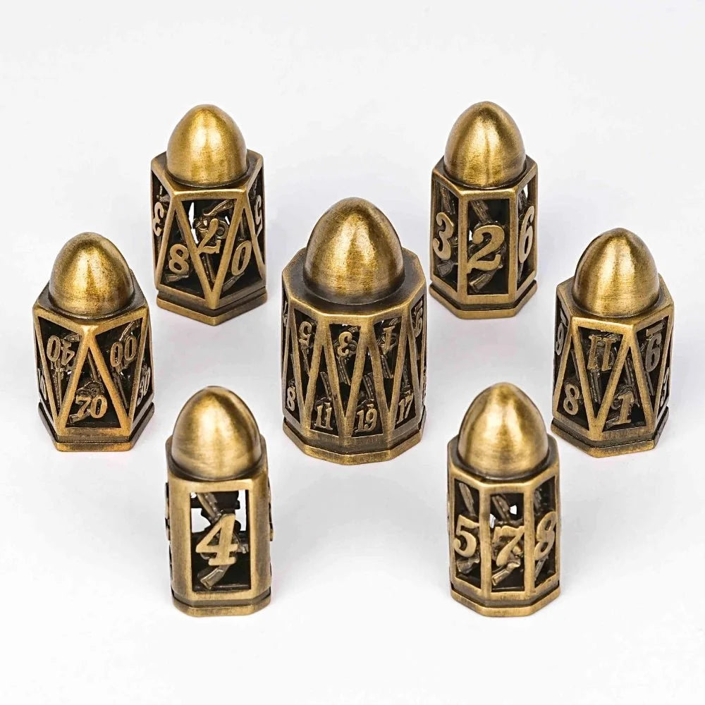 Shaped Metal Bullet Dice Set – Cool DND polyhedron metal hollow pistol bullet dice set