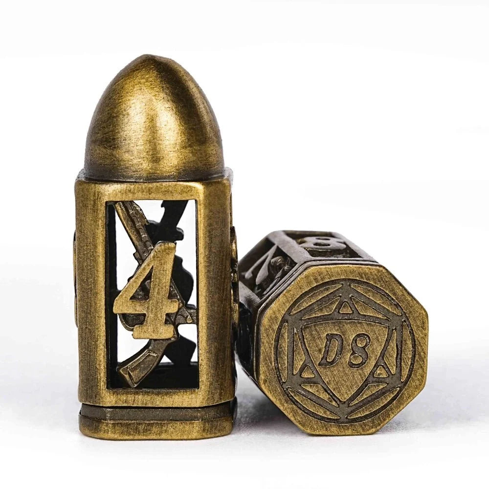 Shaped Metal Bullet Dice Set – Cool DND polyhedron metal hollow pistol bullet dice set