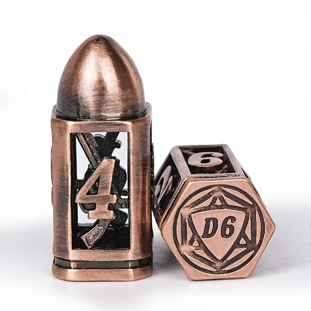 Shaped Metal Bullet Dice Set – Cool DND polyhedron metal hollow pistol bullet dice set