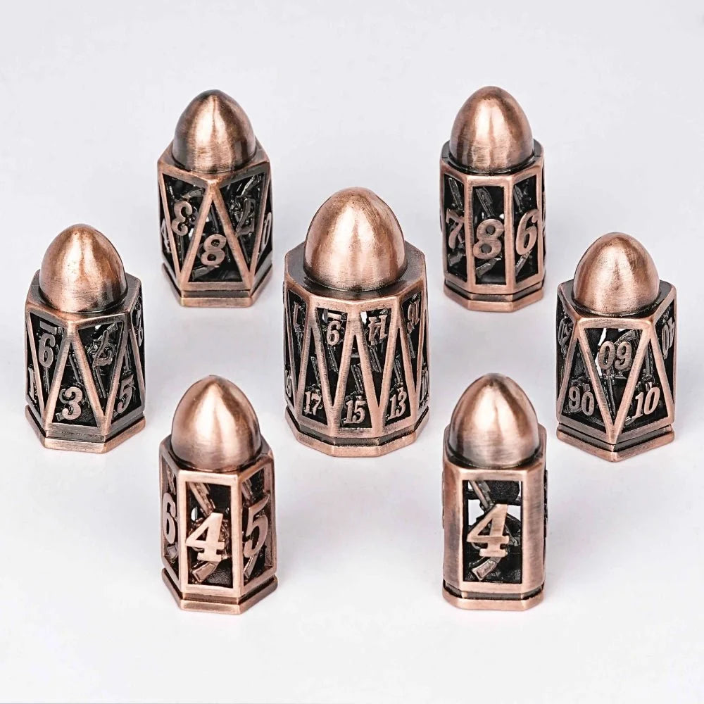 Shaped Metal Bullet Dice Set – Cool DND polyhedron metal hollow pistol bullet dice set