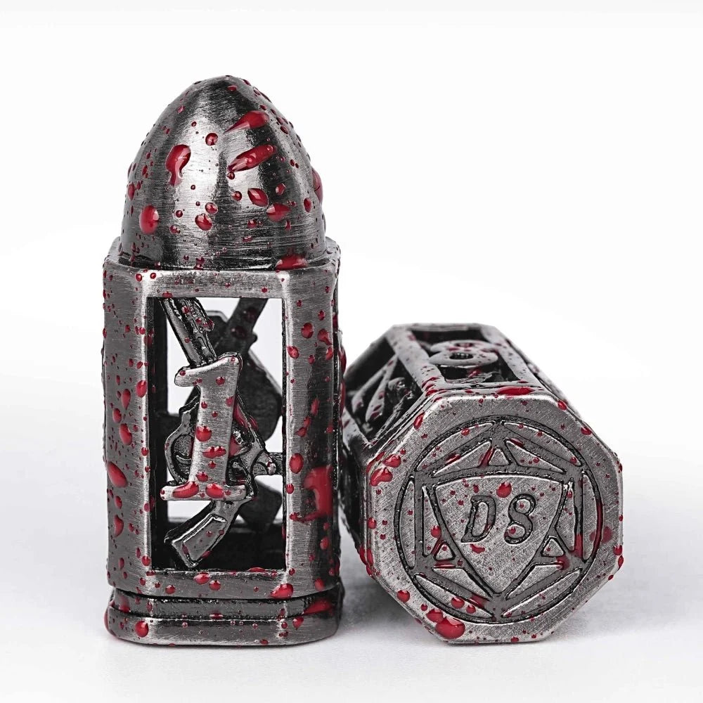 Shaped Metal Bullet Dice Set – Cool DND polyhedron metal hollow pistol bullet dice set