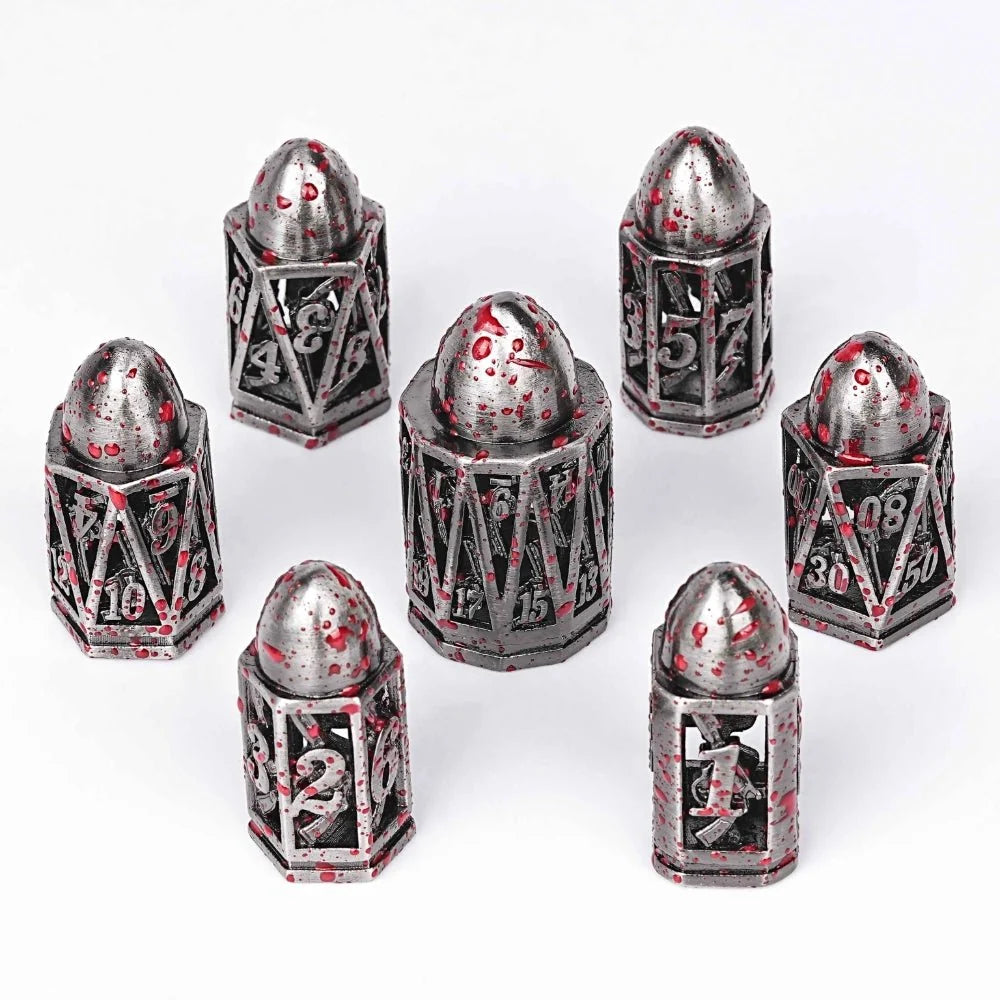 Shaped Metal Bullet Dice Set – Cool DND polyhedron metal hollow pistol bullet dice set