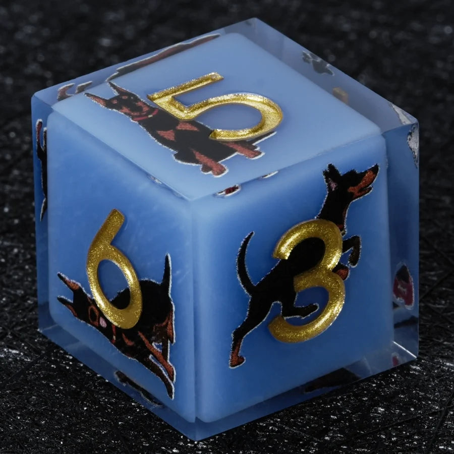 Star Resin DND Dice Set – Dooerman Pnscher – Kickstarter Dice – Handcrafted Sharp-Edged Blue Resin Doberman DND D6 Dice