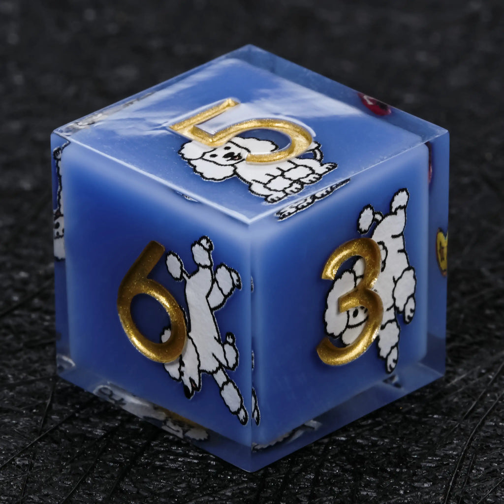 Star Resin DND Dice Set – Legends Poodle – Kickstarter Dice – Sharp-Edged Blue Resin Poodle DND D6 Dice with Gold