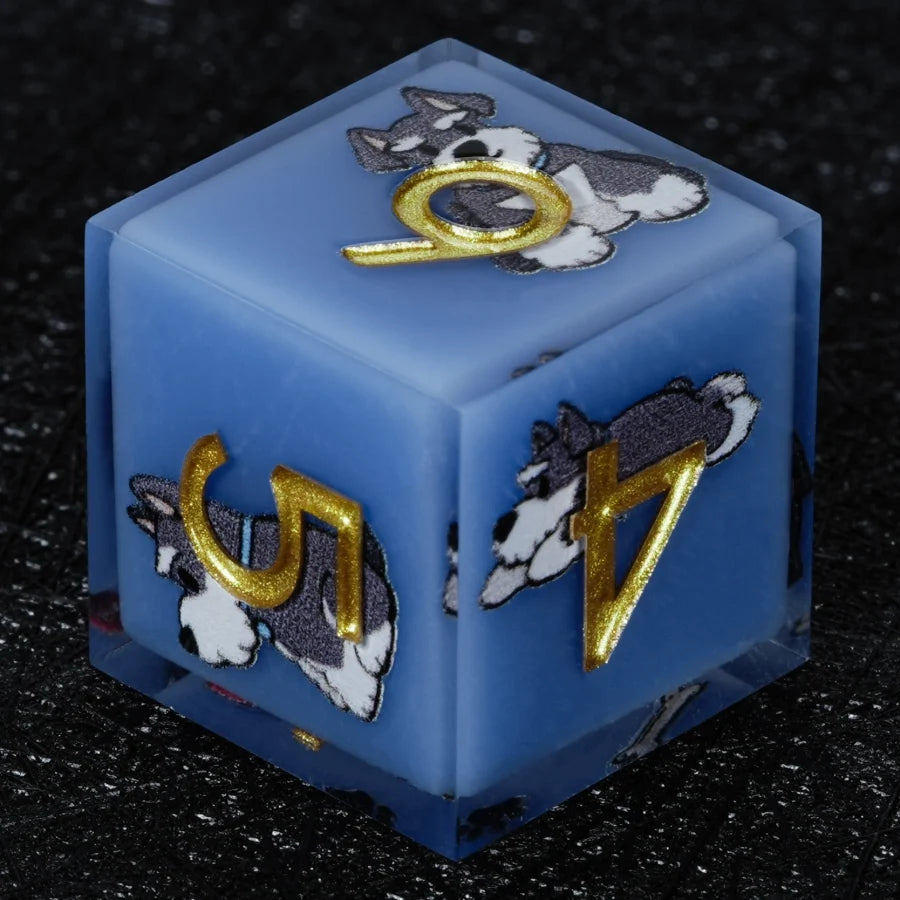 Star Resin DND Dice Set – Legends Schnauzer – Kickstarter Dice – Handcrafted Sharp-Edged Blue Resin Schnauzer DND D6