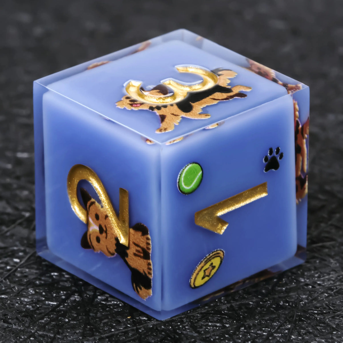 Star Resin DND Dice Set – Legends Yorkie – Kickstarter Dice – Sharp-Edged Blue Resin Yorkshire DND D6 Dice with Gold