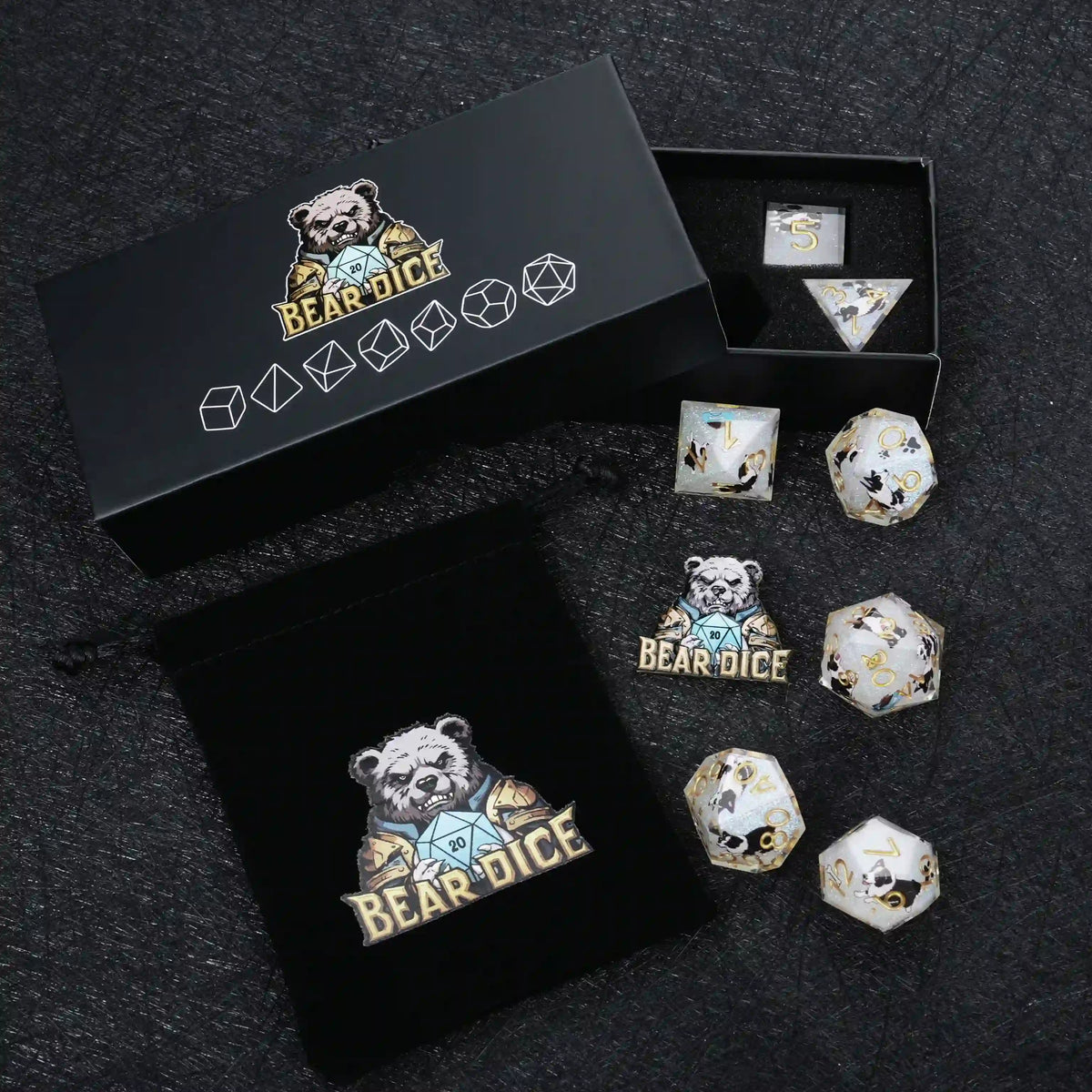 Star Resin DND Dice Set – Border Collie – Kickstarter Dice – Sharp-Edged Border Collie DND Dice Set with Gold Numbers