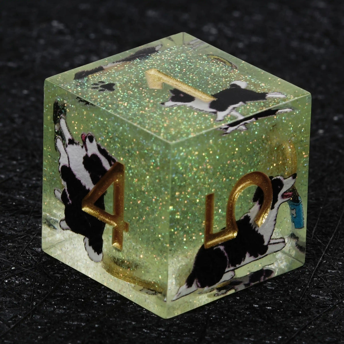 Star Resin DND Dice Set – Border Collie – Kickstarter Dice – Sharp-Edged Green Glitter Resin Border Collie DND D6 Dice