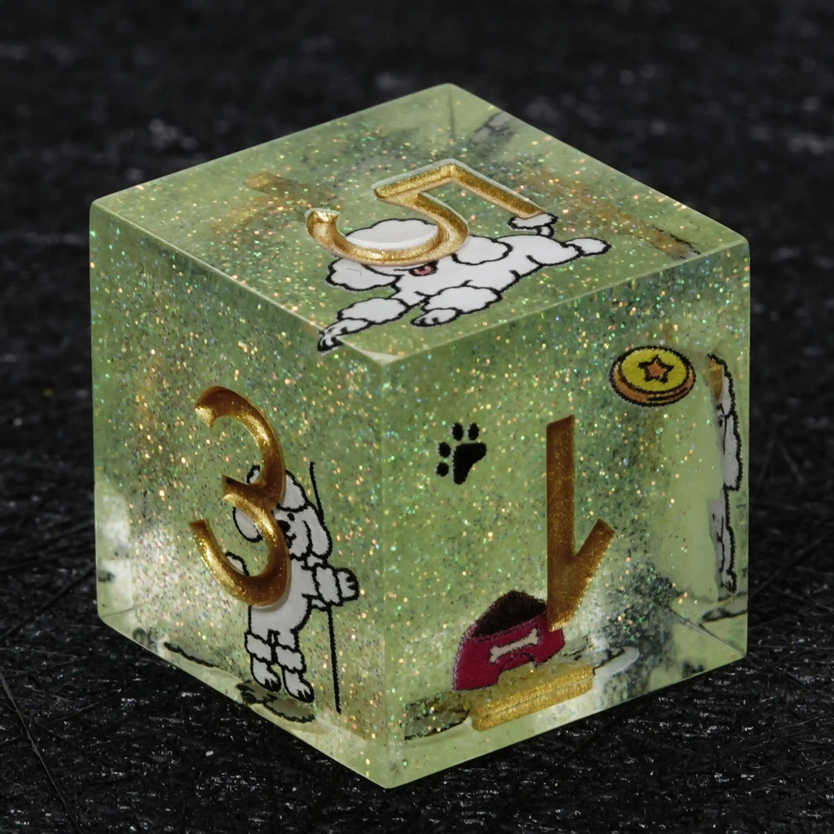 Star Resin DND Dice Set – Legends Poodle – Kickstarter Dice – Sharp-Edged Green Glitter Resin Poodle DND D6 Dice with