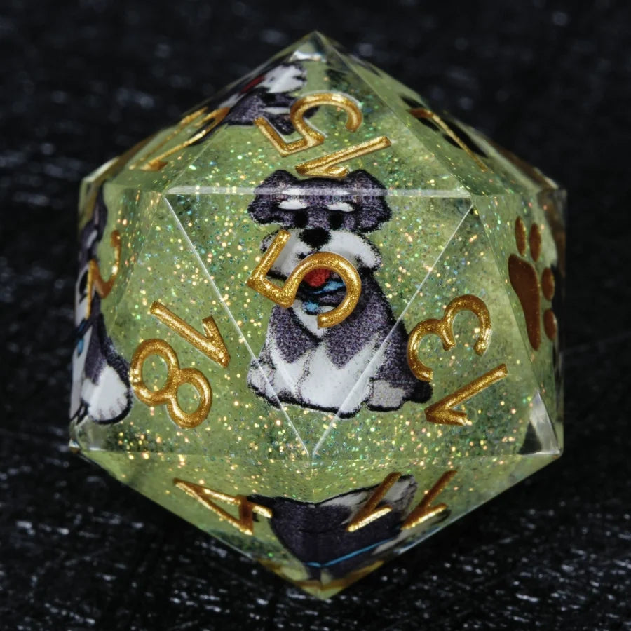 Star Resin DND Dice Set – Legends Schnauzer – Kickstarter Dice – Handcrafted Sharp-Edged Green Glitter Resin Schnauzer