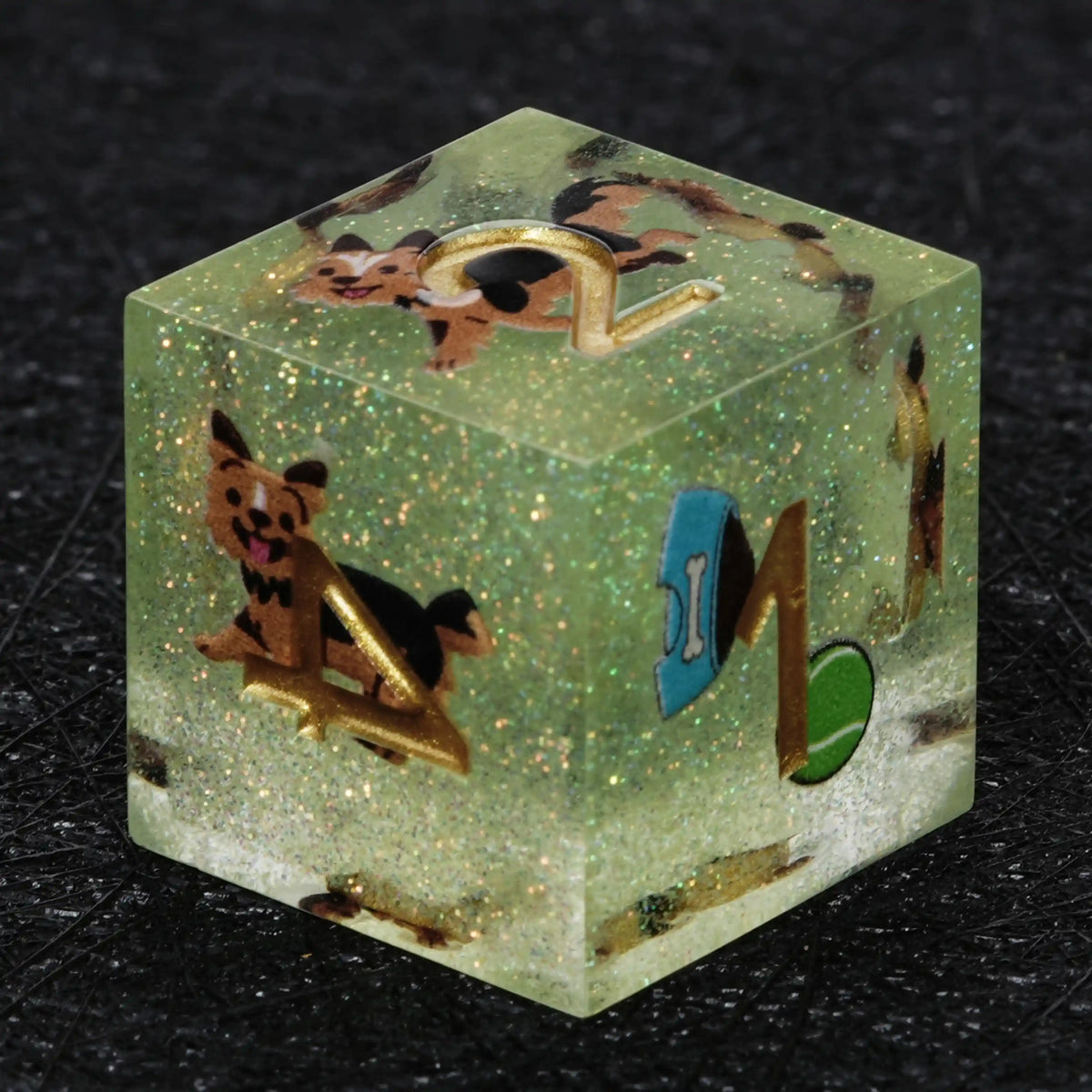 Star Resin DND Dice Set – Legends Yorkie – Kickstarter Dice – Sharp-Edged Green Glitter Resin Yorkshire DND D6 Dice