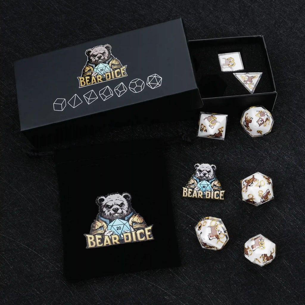 Star Resin DND Dice Set – American Pitbull – Kickstarter Dice – Sharp-Edged Pit Bull DND Dice Set, Gold Numbers, with a