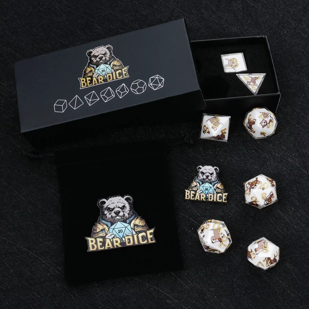 Star Resin DND Dice Set – American Pitbull – Kickstarter Dice – Sharp-Edged Pit Bull DND Dice Set, Gold Numbers, with a