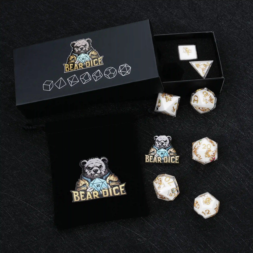 Dog Resin DND Dice Set – Shiba Inu – Kickstarter Dice – Sharp-Edged Shiba Inu DND Dice Set with Gold Numbers, includes