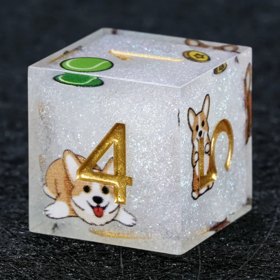 Star Resin Sharp Edge Dice Set – Kickstarter Corgi – Kickstarter Dice – Handcrafted Sharp-Edged White Glitter Resin