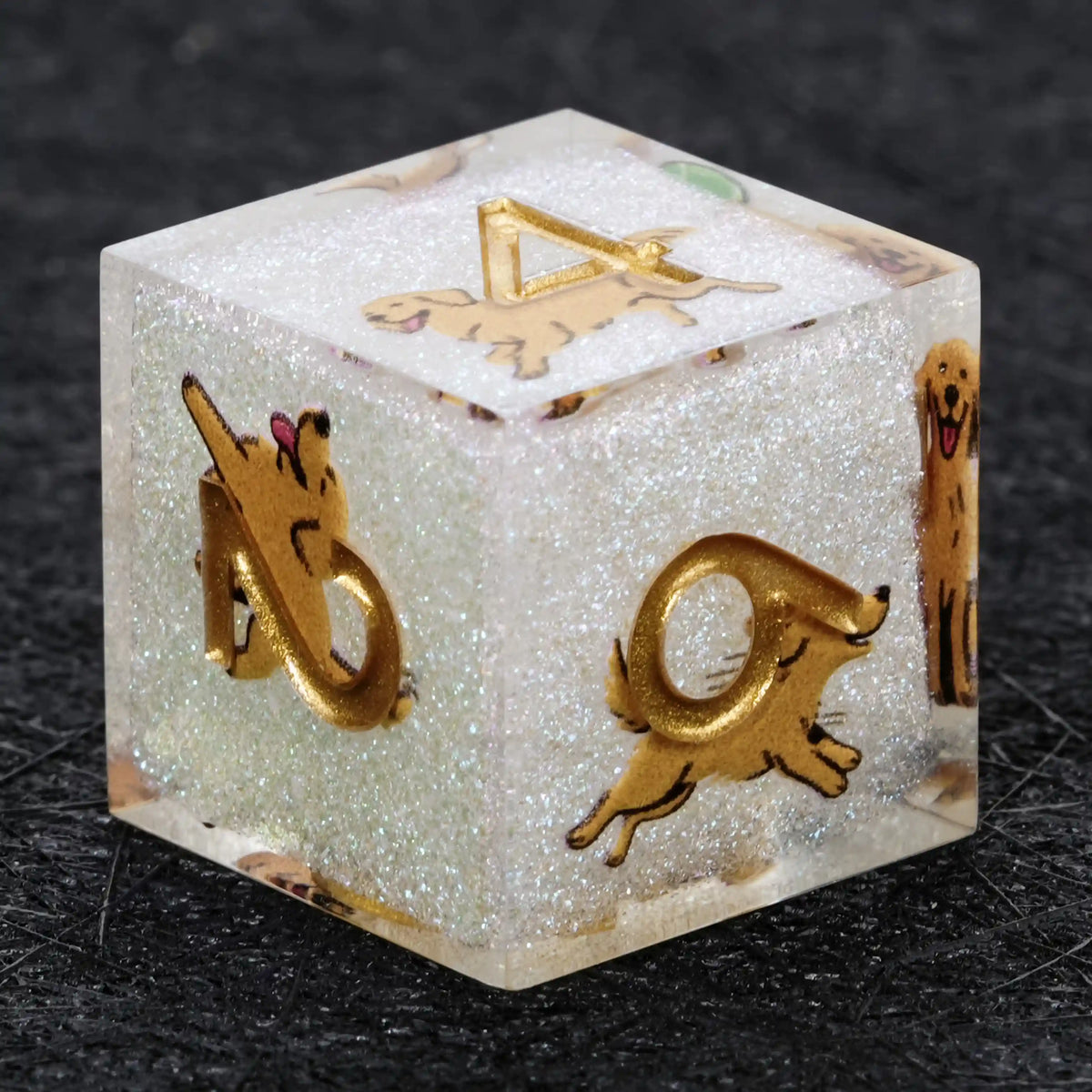 Star Resin RPG Dice Set – Legends Retriever – Kickstarter Dice – Sharp-Edged White Glitter Resin Golden Retriever DND