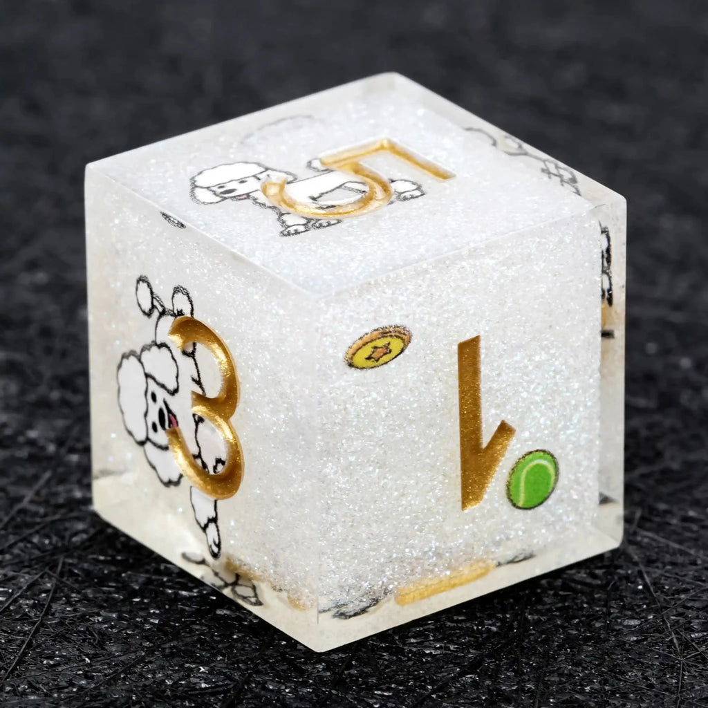 Star Resin DND Dice Set – Legends Poodle – Kickstarter Dice – Sharp-Edged White Glitter Resin Poodle DND D6 Dice with