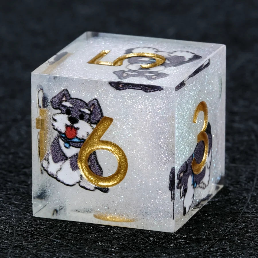 Star Resin DND Dice Set – Legends Schnauzer – Kickstarter Dice – Handcrafted Sharp-Edged White Glitter Resin Schnauzer