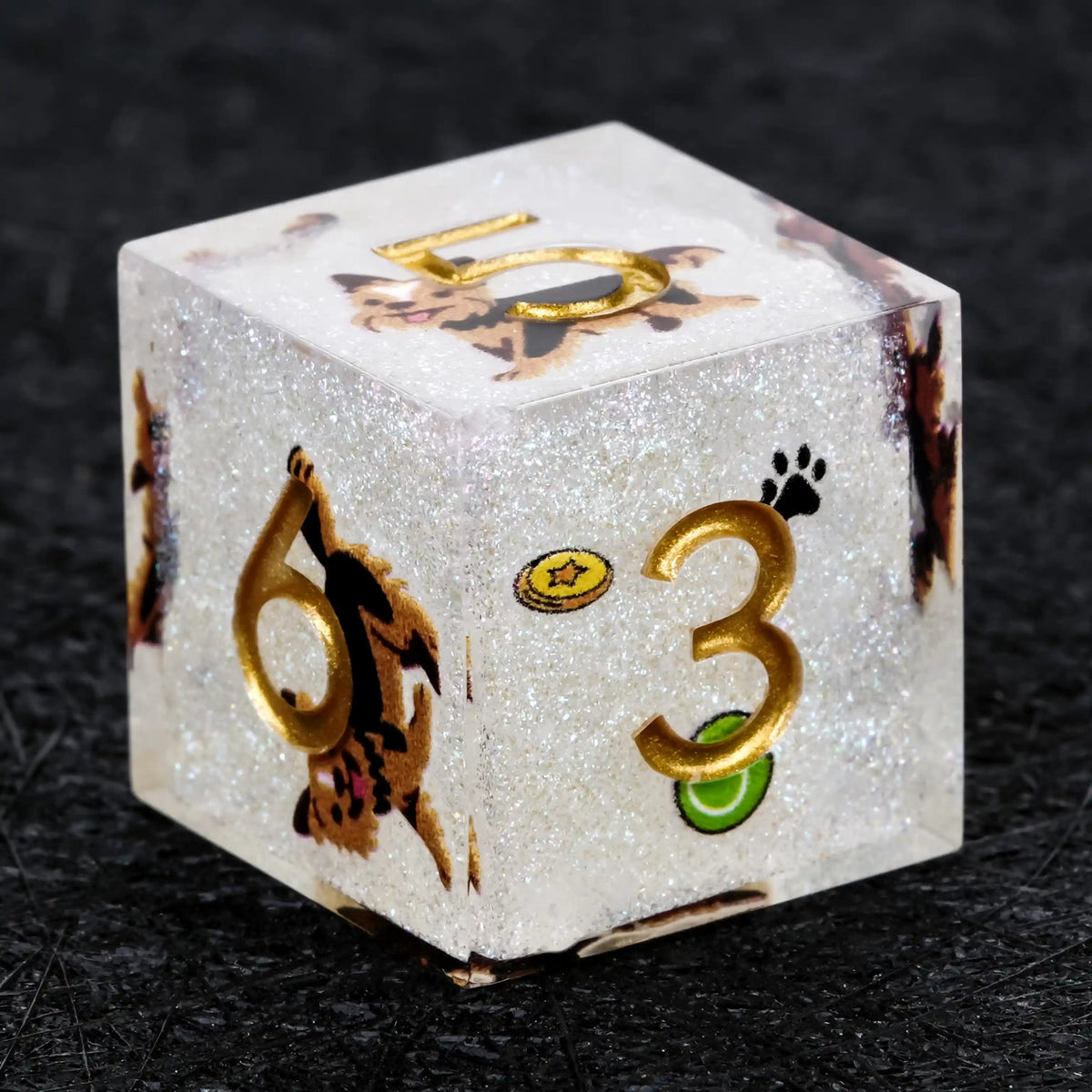Star Resin DND Dice Set – Legends Yorkie – Kickstarter Dice – Sharp-Edged White Glitter Resin Yorkshire DND D6 Dice