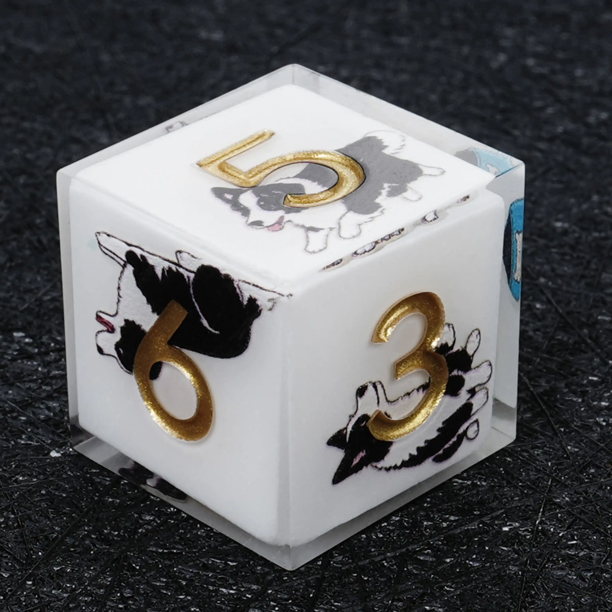 Star Resin DND Dice Set – Border Collie – Kickstarter Dice – Sharp-Edged White Resin Border Collie DND D6 Dice with
