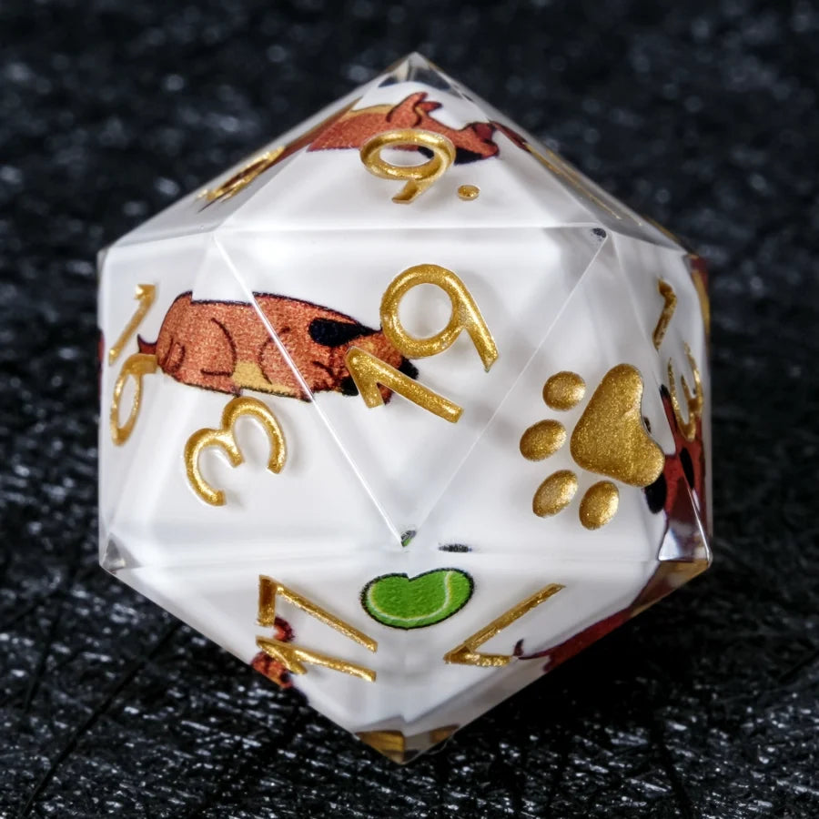 Star Resin DND Dice Set – Legends Dachshund – Kickstarter Dice – Sharp-Edged White Resin Dachshund DND D20 Dice with